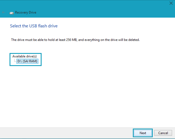 select the usb flash drive pop up