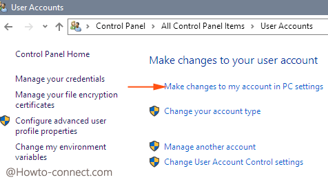 make changes to my account link on users account window