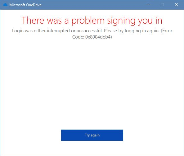 0x8004deb4 OneDrive