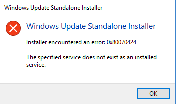0x80070424 Update Error in Windows 11 or 10 Pic 1
