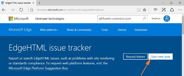 Edge HTML Issue tracker Open new issue