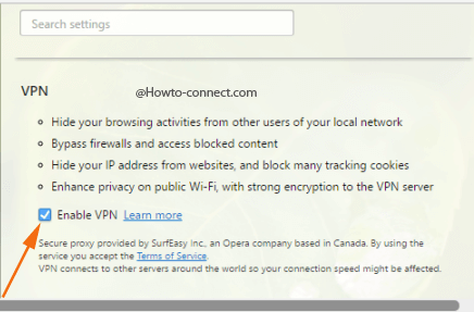 VPN under Opera Settings