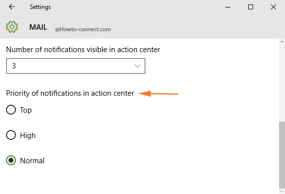 Priority of notifications in action center setting