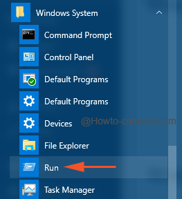 Windows System Run start menu
