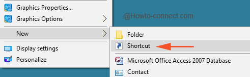 New Shortcut sub menu