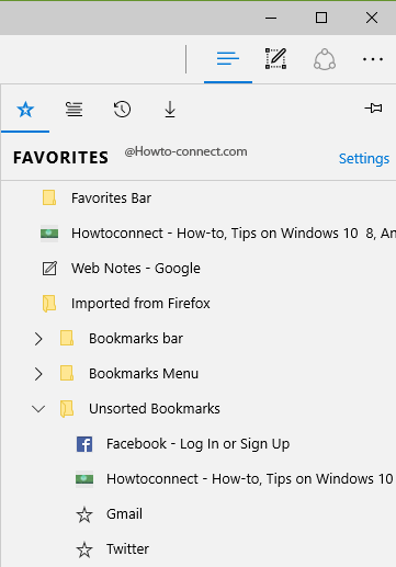 Firefox bookmarks imported to Edge