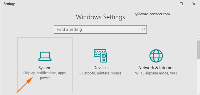 System category Windows Settings