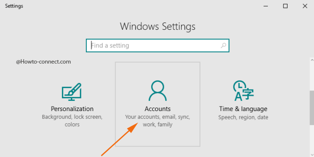 Windows Settings Accounts category