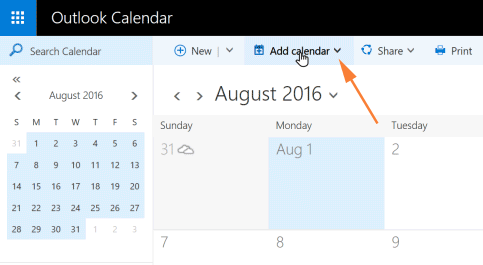 Add calendar drop down Outlook Calendar