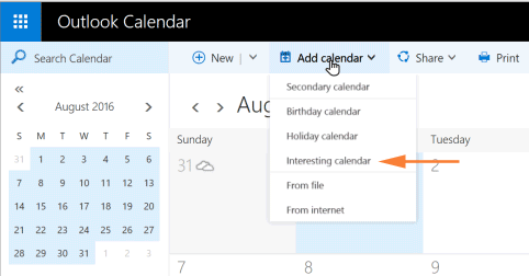 Interesting calendar Add calendar Outlook Calendar
