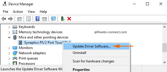 Update Driver Software context menu