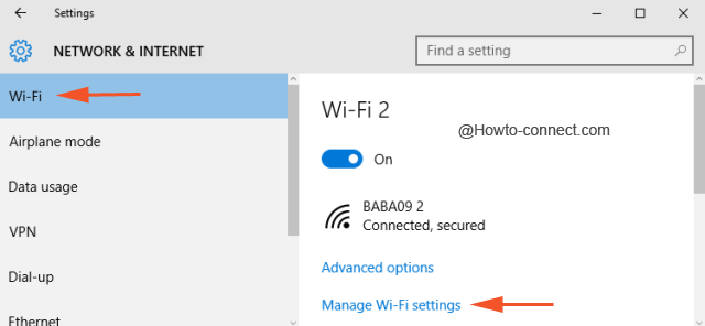 Manage WiFi Settings link