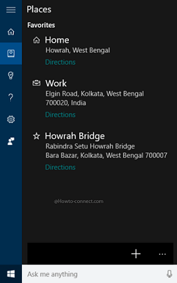 Favorite Places Windows 10 Cortana