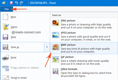 Save Paint photo as BMP Picture