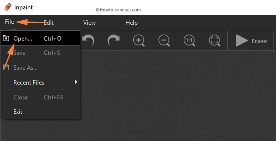 Inpaint File menu Open option