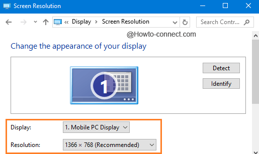Display and Resolution drop downs