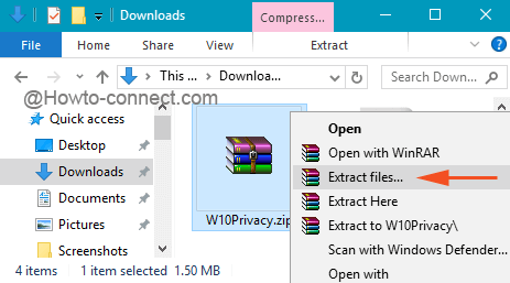 Extract files from W10Privacy zip