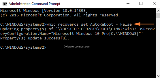 Command Prompt command line to disable auto reboot