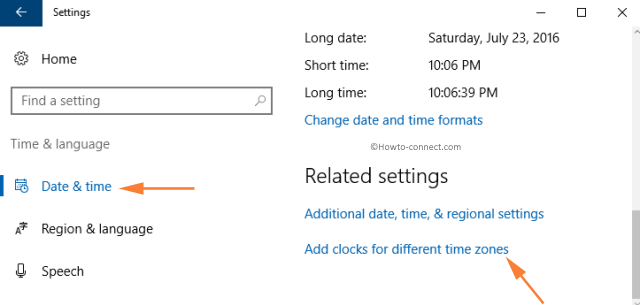 Date & time Add clocks for different time zones