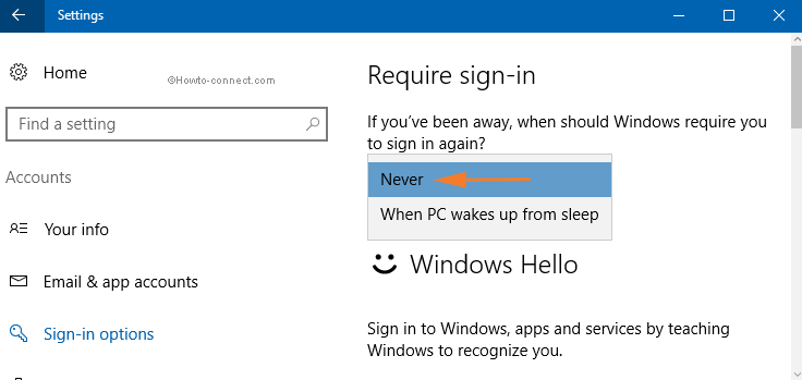 Require sign-in Never option