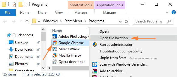 Right click Chrome shortcut Open file location