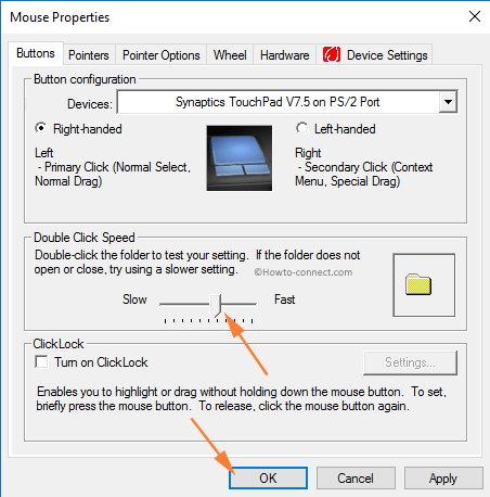 mouse double click setting