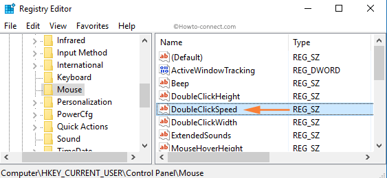 String Value DoubleClickSpeed Registry Editor