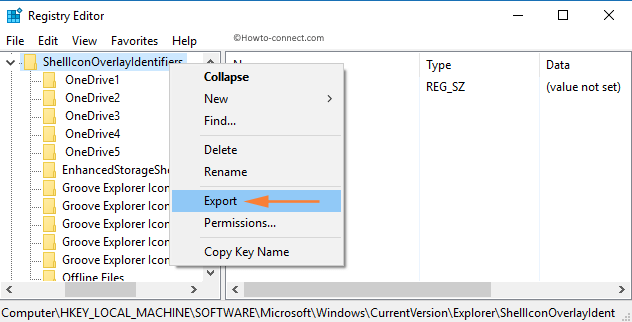 Right click ShellIconOverlayIdentifier Export option