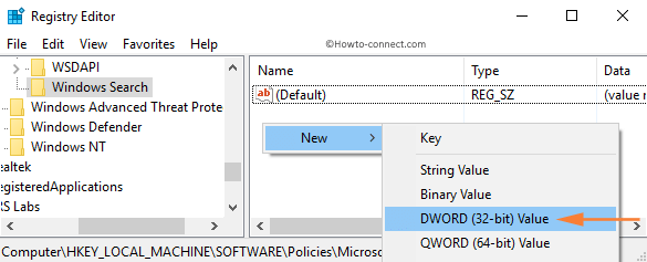 New DWORD 32 Value Windows Search