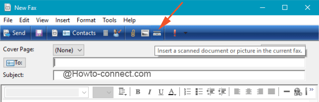 Button to insert scanned documents and pictures to the fax