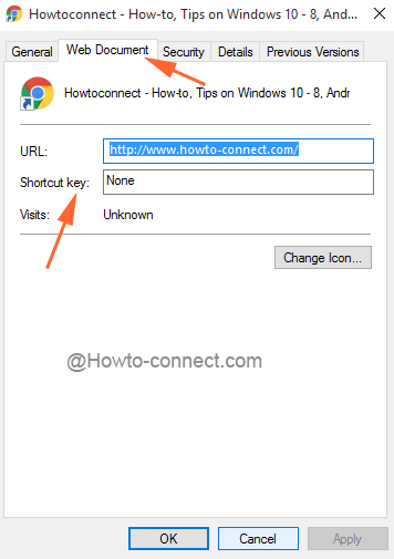 Shortcut Key box under Web Document tab