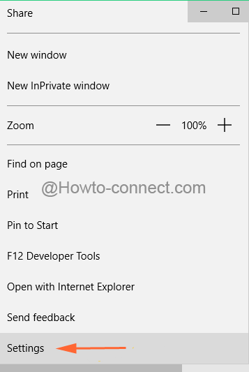 Settings option of Edge browser