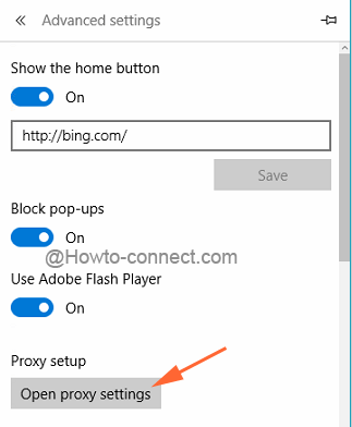 Open proxy settings button to Configure Proxy Setup in Edge browser