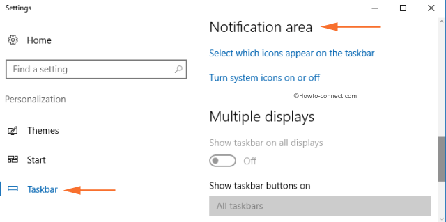 Right pane Taskbar Settings Notification area