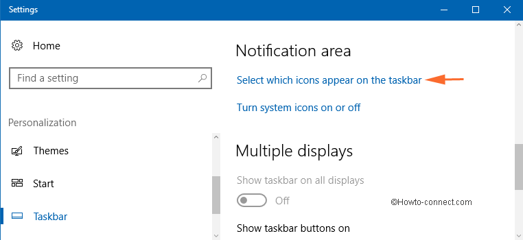 Select which icons appear on the taskbar link