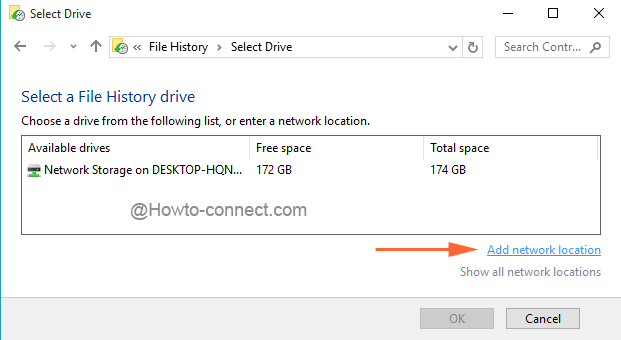 Add network location button in select drive