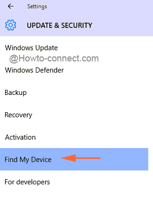 Find My Device segment in Windows 10