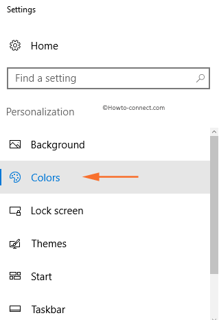 color option in the left sidebar on personalization windows 10
