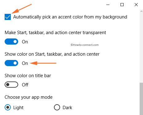 Show color on Start taskbar and action center