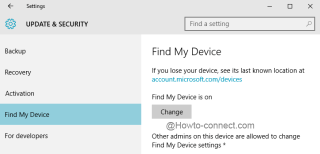 Find My Device in Windows 10