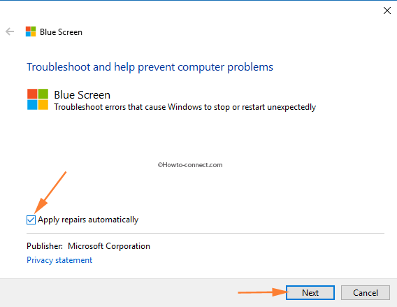 Blue Screen Apply repairs automatically checkbox