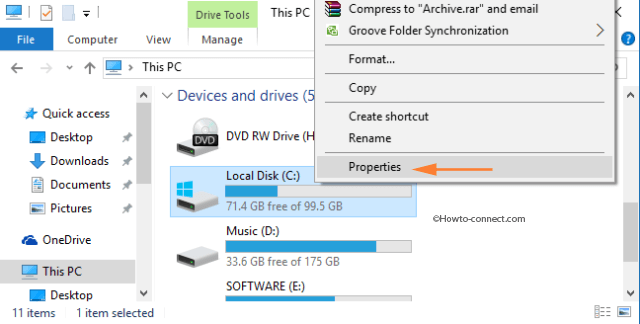 Right click system drive Properties option