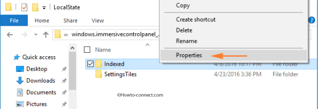 Right click Indexed folder Properties option