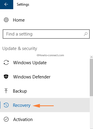 Update & security Recovery tab