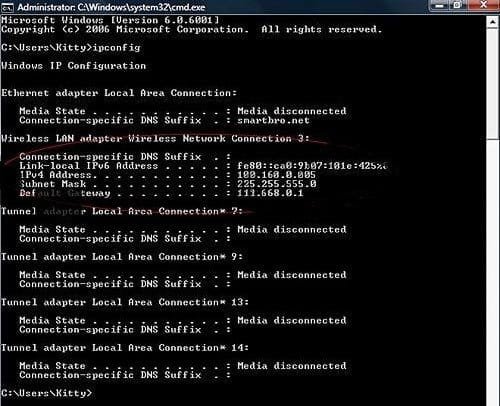 Display IP Address on command prompt