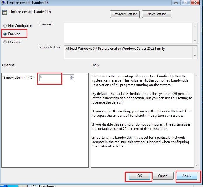 system Setting for increasing Internet Speed