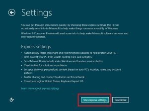 windows 8 express setting