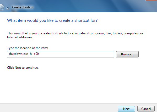 Create power shortcut on desktop