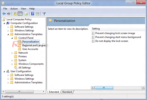 Disable Lock Screen from Group Policy editor Tool