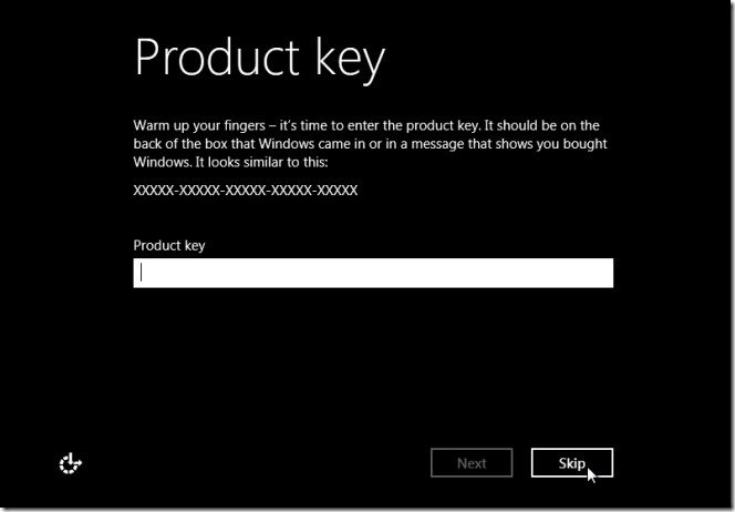 Insert Valid Licence Key of Windows 8